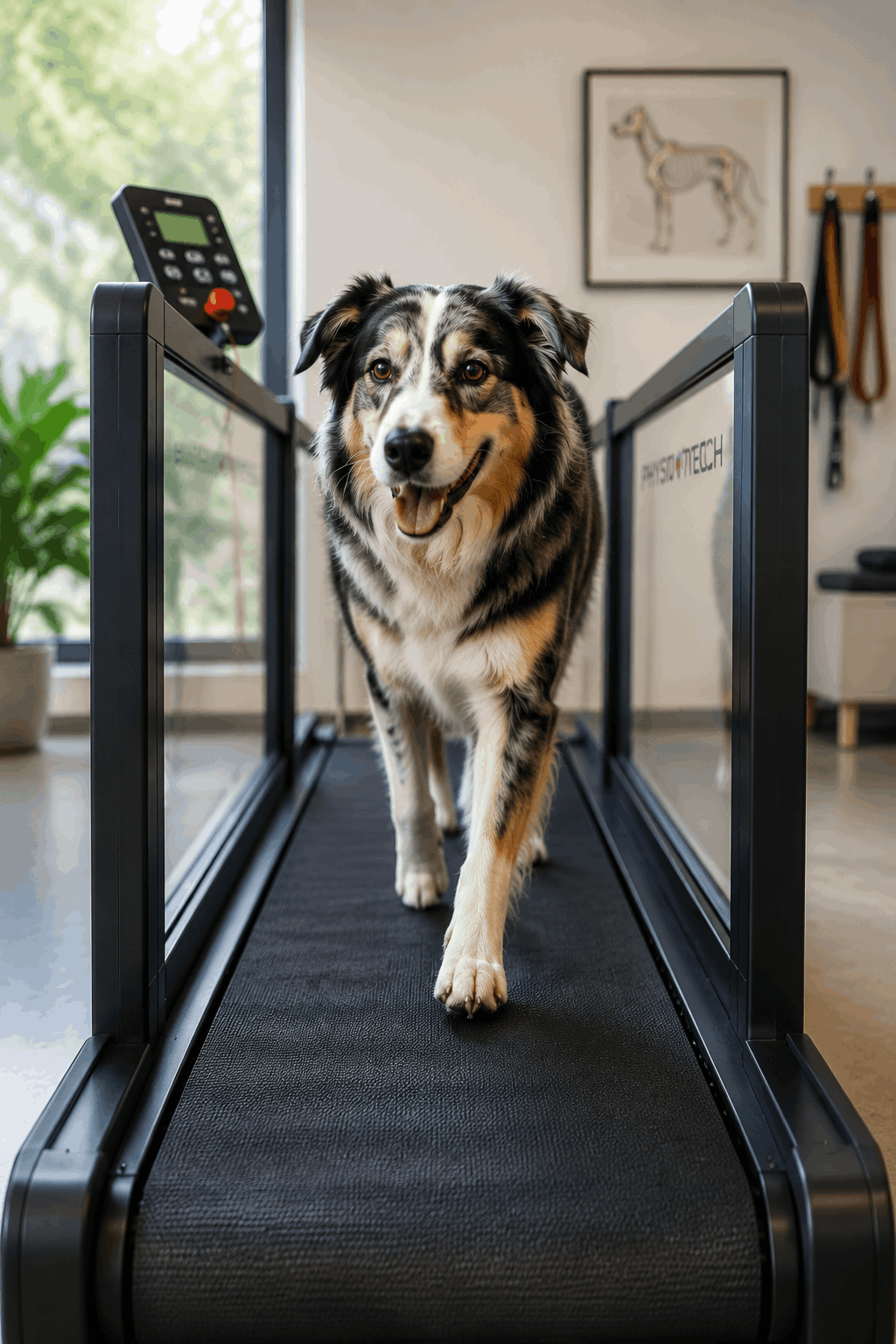 Hund beim Bewegungstraining auf dem Trockenlaufband